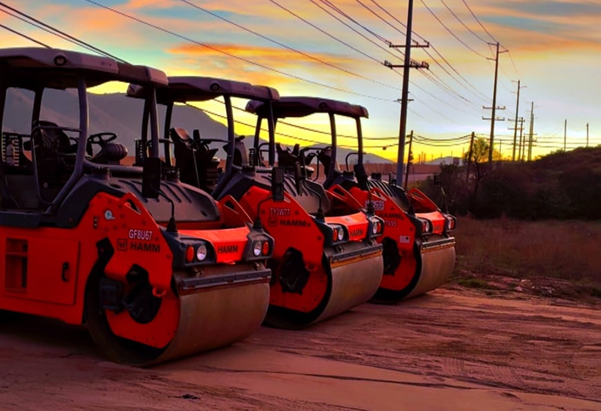 Three construction Compactors in a row