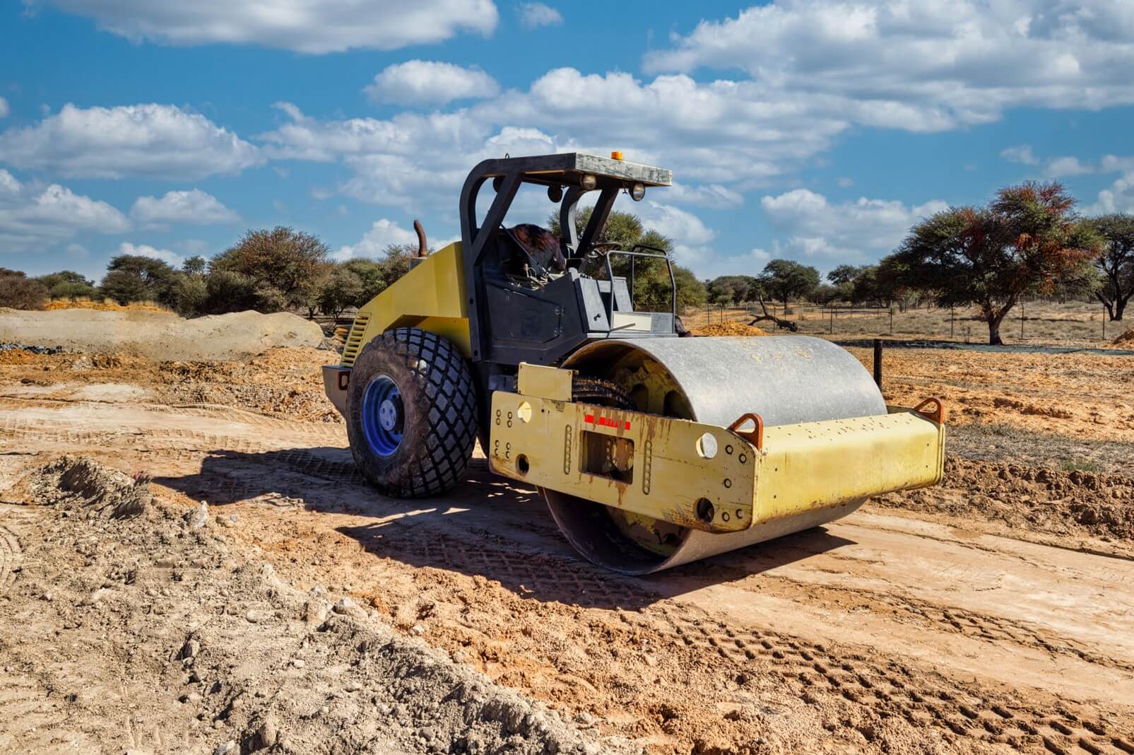 A compactor working at a construction site